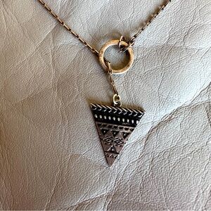 Gold-Tone Lariat Necklace – Geometric Triangle Pendant - Tribal / Boho - Y2K Era